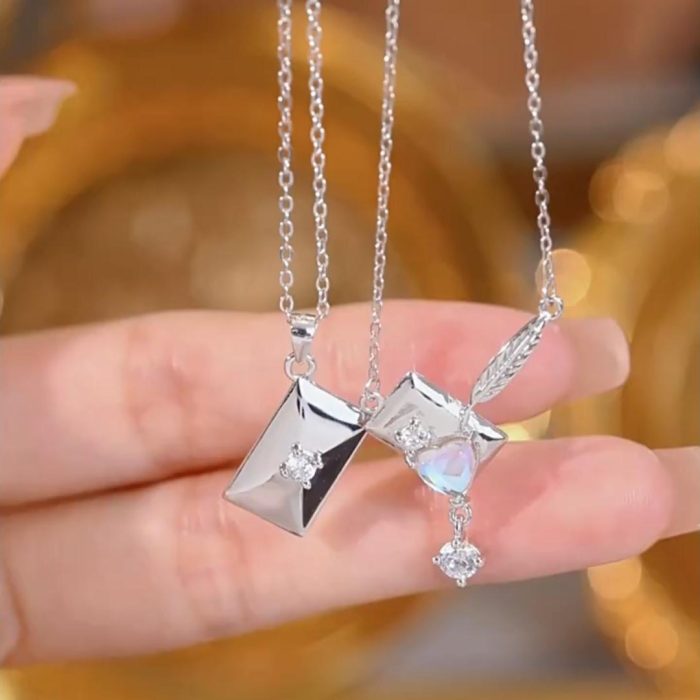 Rose Bear S925 I Diamond Envelope Pendant Necklace For Couples Gift Sets - Image 2