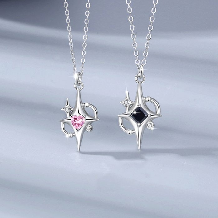 Diamond Shaped Rose S925 I Matching Stars Necklace For Couples Gift Sets - Image 4