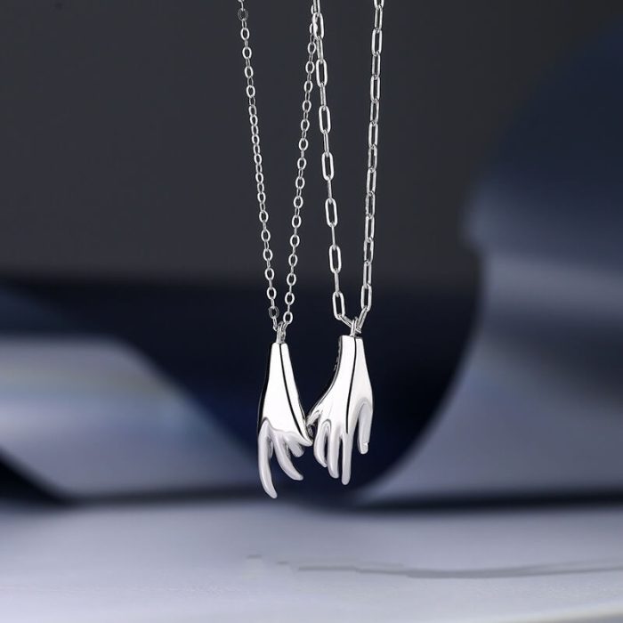 Diamond Shaped Rose S925 I Holding Hands Promise Necklace For Couples Gift Sets - Image 3