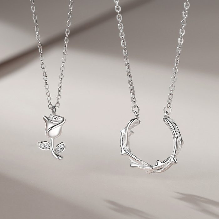 Diamond Shaped Rose S925 I Rose and Thorn Necklace For Couples Gift Sets - Image 5