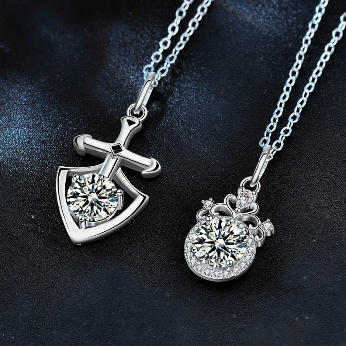 S925 I Princess and Knight Moissanite Necklace Couple Set - Image 3