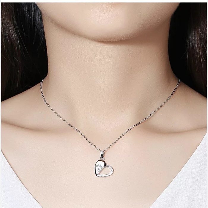 Eternal Passion S925 I Heart Rhinestone Silver Necklace For Couples Gift Sets - Image 4