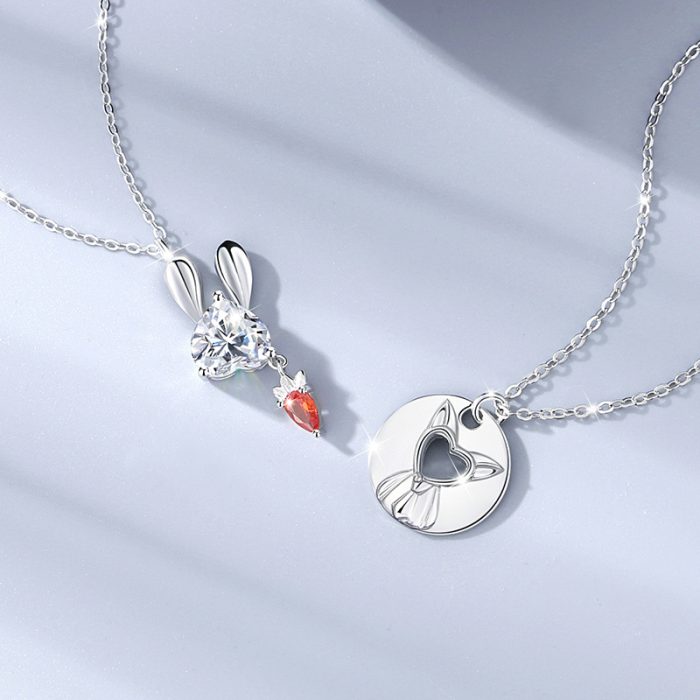 Rose Bear S925 I Hu Xiansen and Miss Rabbit Necklace For Couples Gift Sets - Image 3