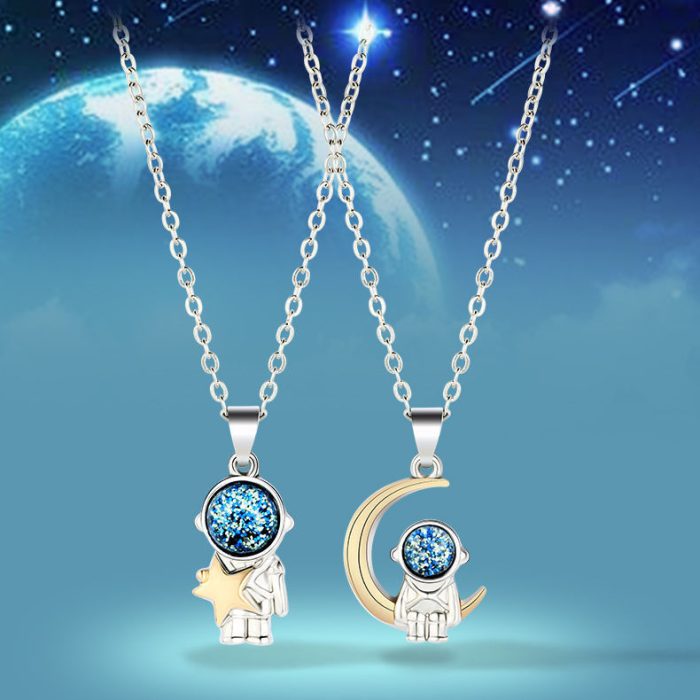 Diamond Shaped Rose S925 I Astronaut Moon Star Necklace For Couples Gift Sets - Image 2