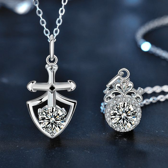 S925 I Princess and Knight Moissanite Necklace Couple Set