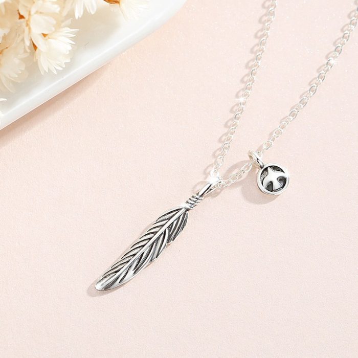 S925 I Couple Feather Pendant Pigeon Feather Moonstone Necklace - Image 4