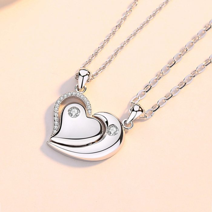 Rose Bear S925 I Heart-to-heart Creative Magnet Heart Pendant Necklace For Couples Gift Sets - Image 3