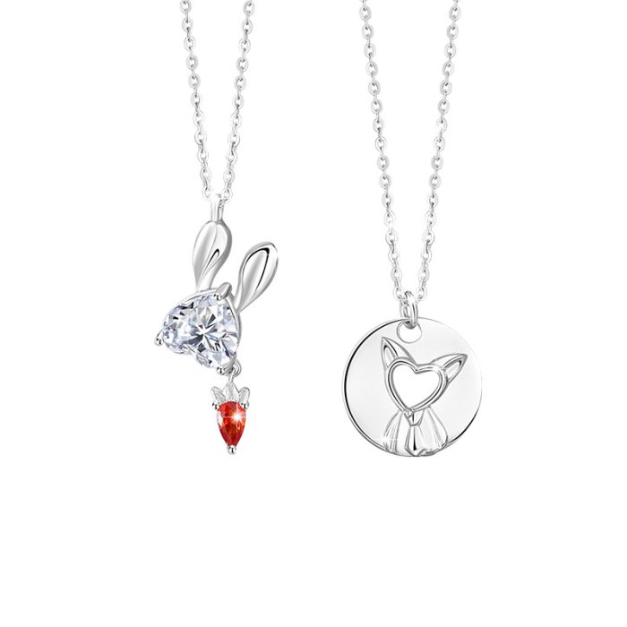 Diamond Shaped Roses S925 I Hu Xiansen and Miss Rabbit Necklace For Couples Gift Sets - Image 4