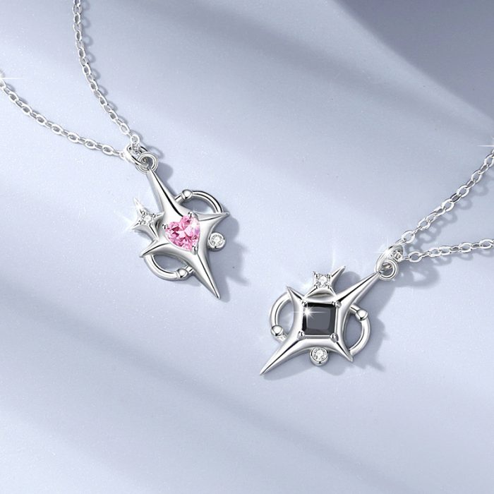 Diamond Shaped Rose S925 I Matching Stars Necklace For Couples Gift Sets - Image 2