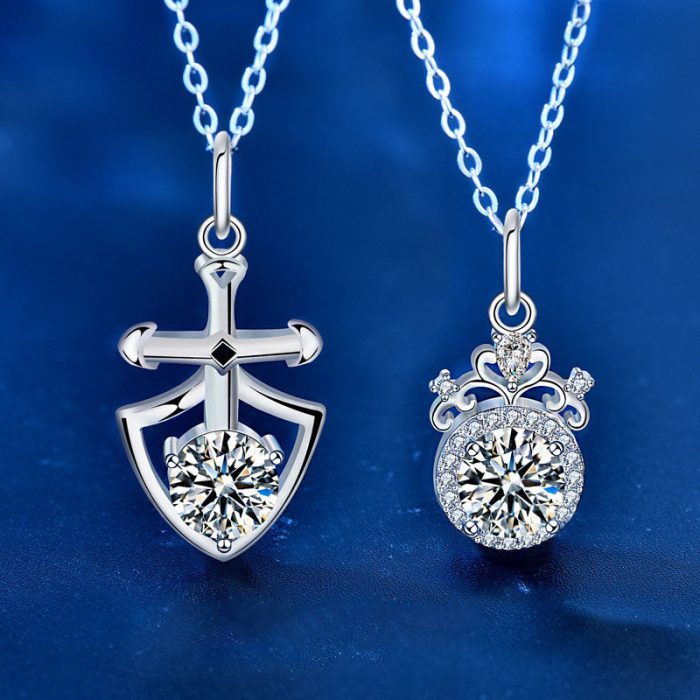 S925 I Princess and Knight Moissanite Necklace Couple Set - Image 2