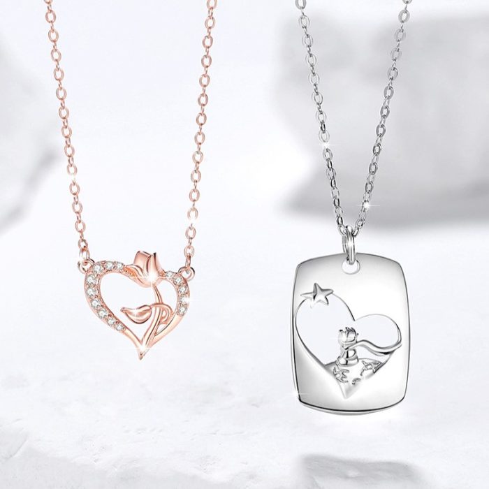 S925 I Matching Hearts Couple Necklaces Set