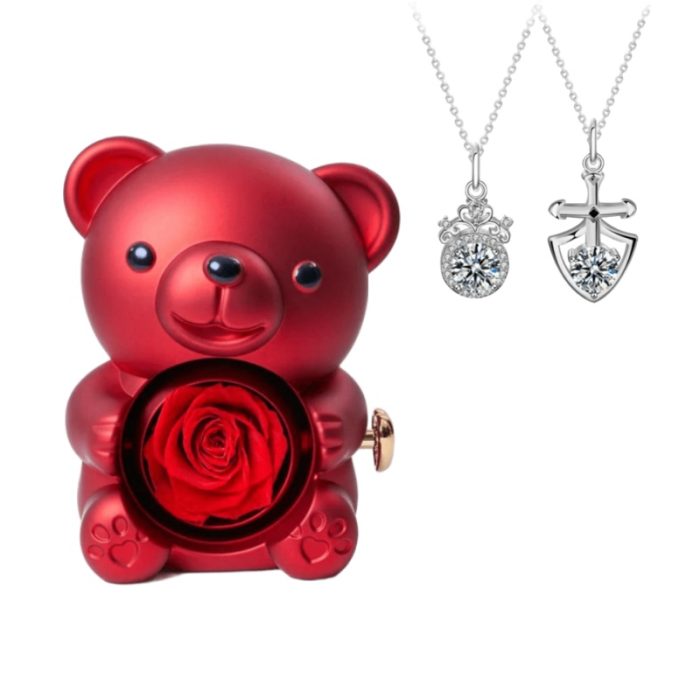 Rose Bear S925 I Princess and Knight Moissanite Necklace For Couples Gift Sets