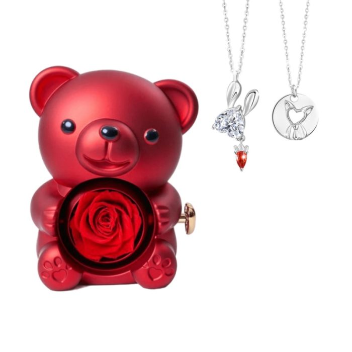 Rose Bear S925 I Hu Xiansen and Miss Rabbit Necklace For Couples Gift Sets