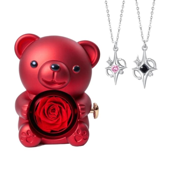 Rose Bear S925 I Matching Stars Necklace For Couples Gift Sets