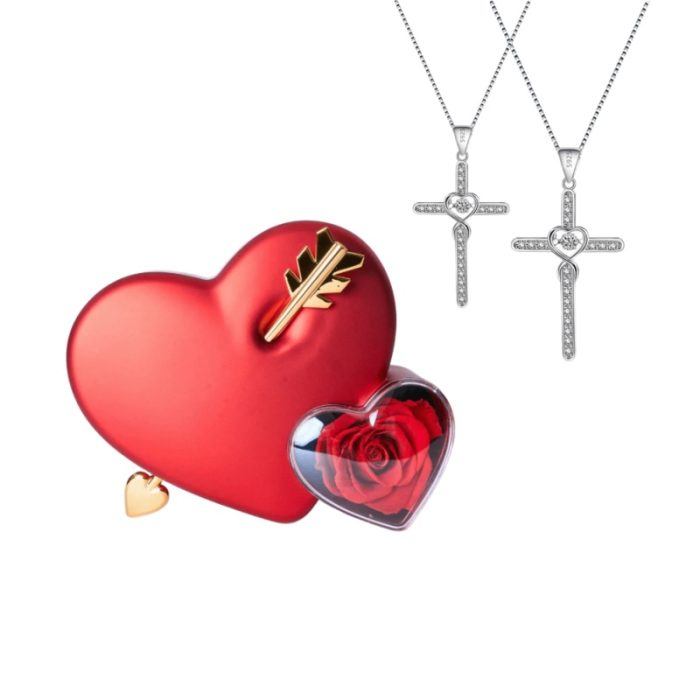 Cupids Arrow S925 I Pray that You are Safe Well and Happy Cross Beating Necklace For Couples Gift Sets