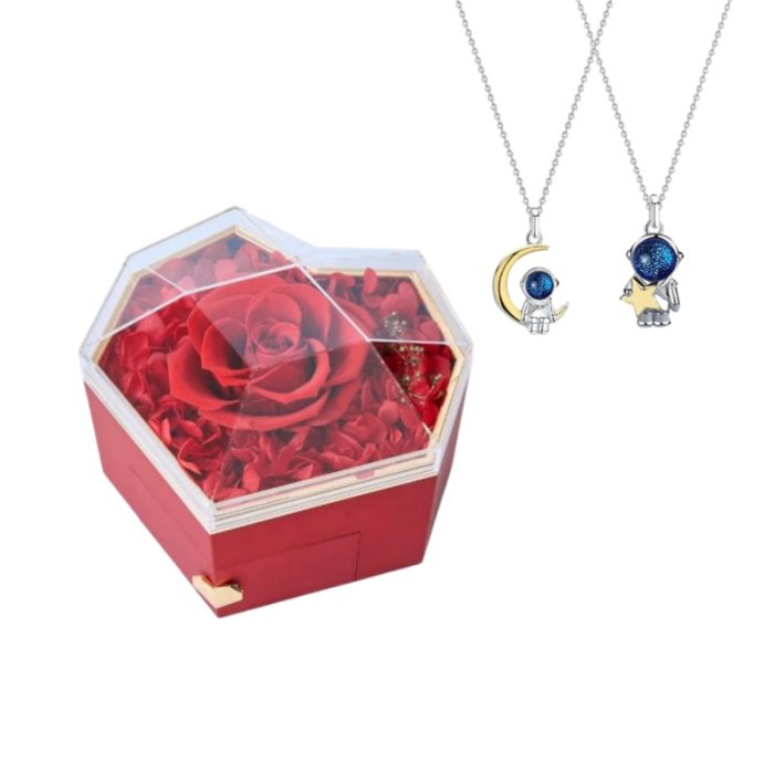 Diamond Shaped Rose S925 I Astronaut Moon Star Necklace For Couples Gift Sets