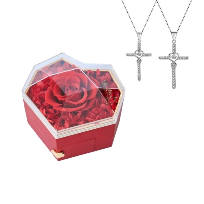 Diamond Shaped Rose S925 I Pray that You are Safe Well and Happy Cross Beating Necklace For Couples Gift Sets