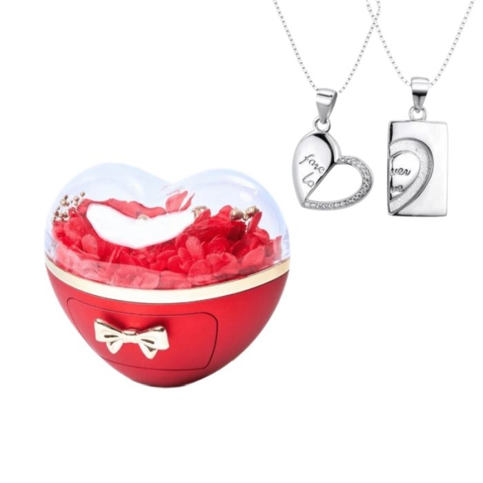 Love Rose S925 I Heart Rhinestone Silver Necklace For Couples Gift Sets