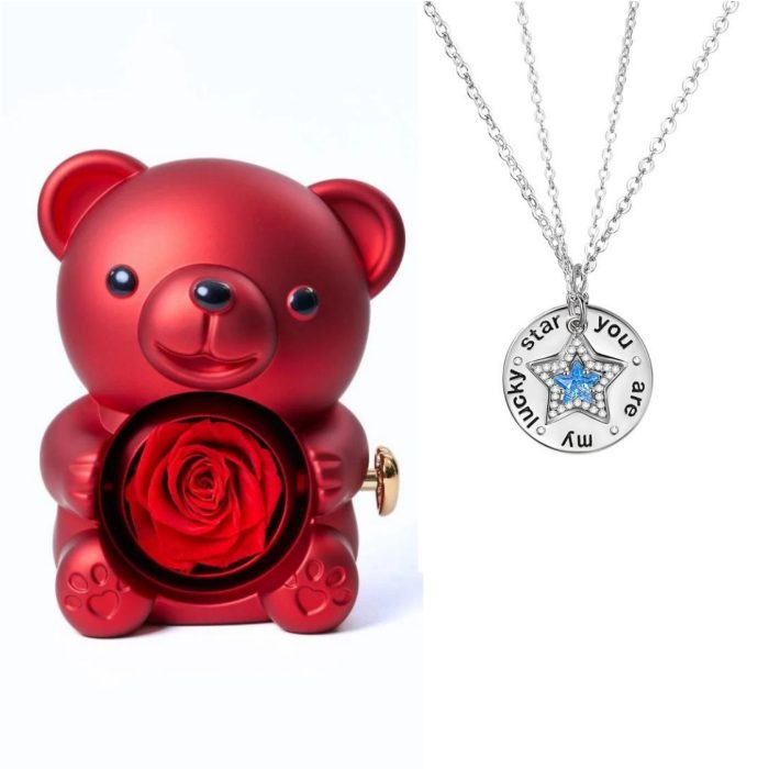 Rose Bear S925 I You Are My Lucky Star Necklace For Couples Gift Sets