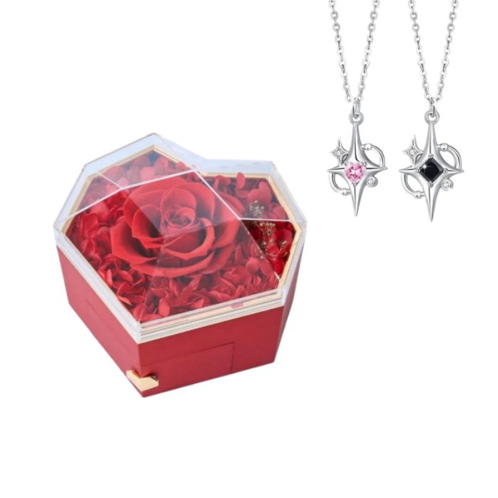 Diamond Shaped Rose S925 I Matching Stars Necklace For Couples Gift Sets