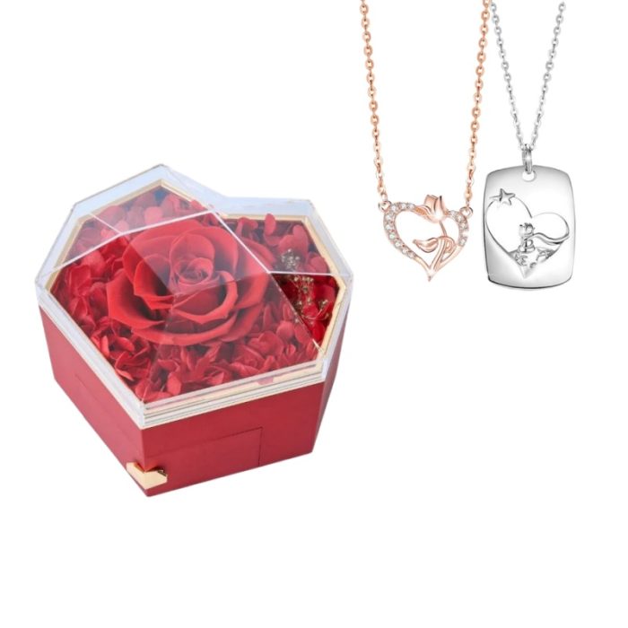 Diamond Shaped Roses S925 I Matching Hearts Necklace For Couples Gift Sets