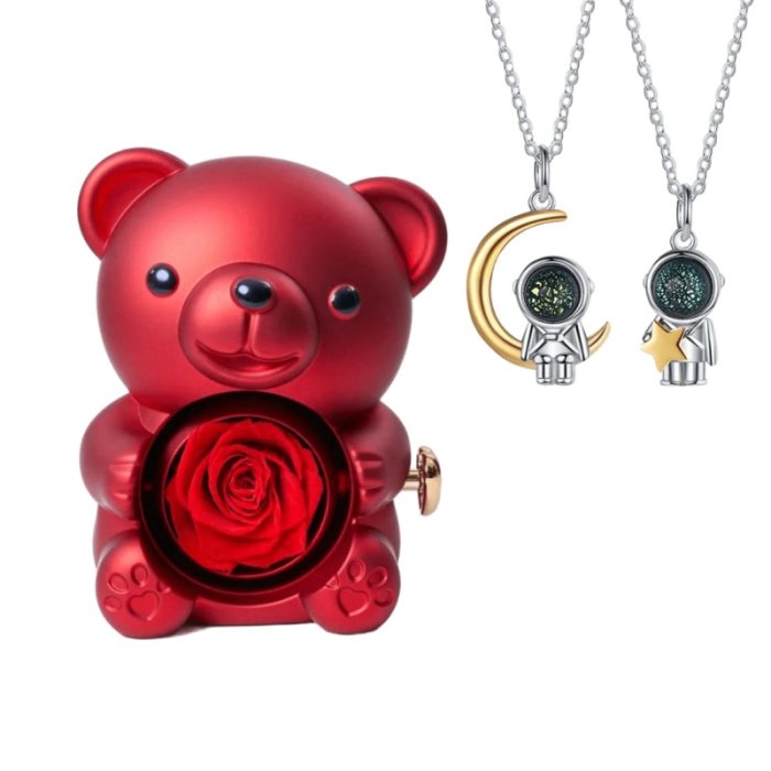 Rose Bear S925 I Astronaut Moon Star Necklace For Couples Gift Sets