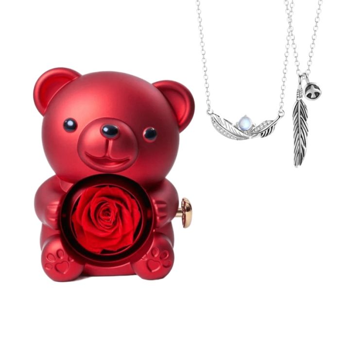 Rose Bear S925 I Couple Feather Pendant Pigeon Feather Moonstone Necklace For Couples Gift Sets