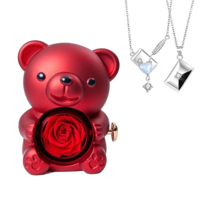 Rose Bear S925 I Diamond Envelope Pendant Necklace For Couples Gift Sets