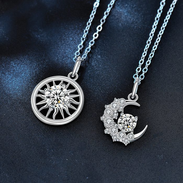 Moissanite 925 Sterling Silver Sun And Moon Couple Necklace - Image 3