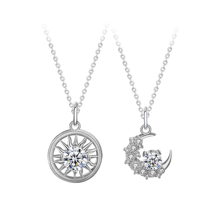 Moissanite 925 Sterling Silver Sun And Moon Couple Necklace - Image 4