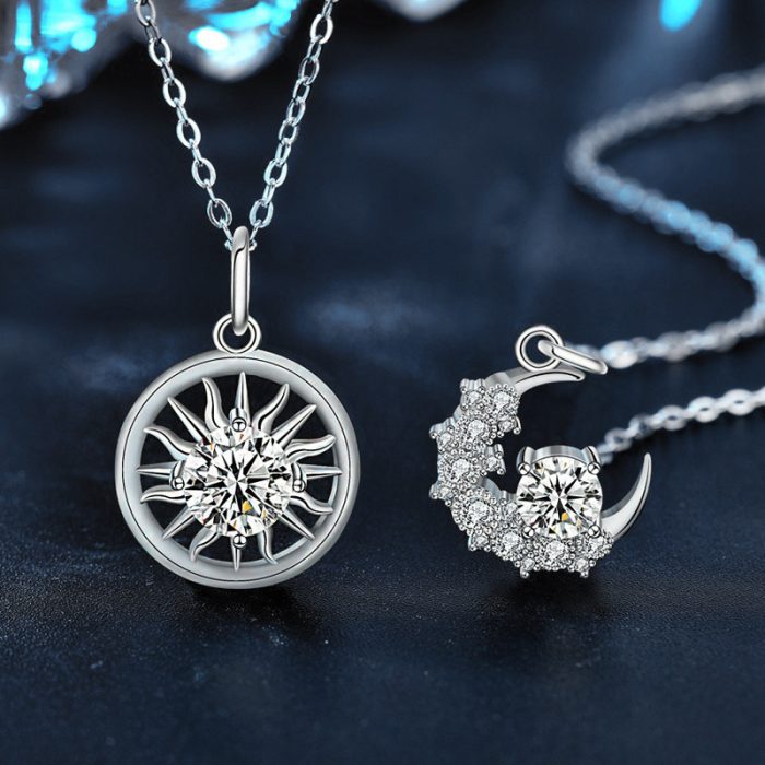 Moissanite 925 Sterling Silver Sun And Moon Couple Necklace - Image 2